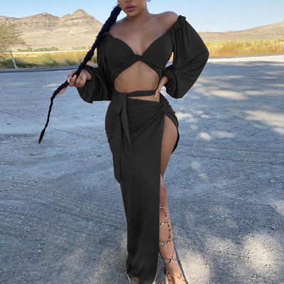Solid Bandage Crop Top & Skirt Set