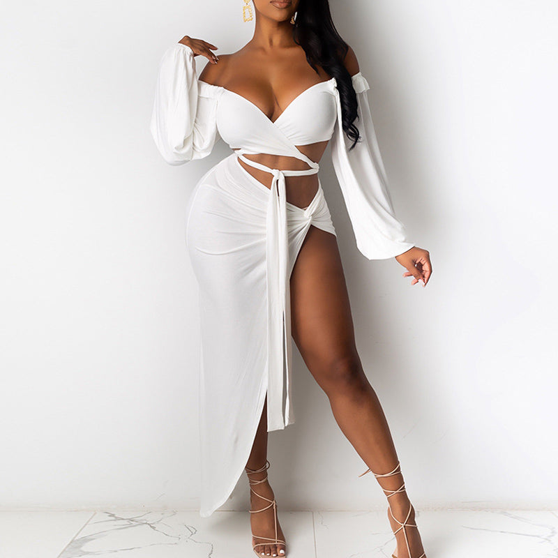 Solid Bandage Crop Top & Skirt Set