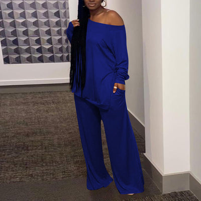 Solid One Shoulder Long Sleeve Top & Pants Set