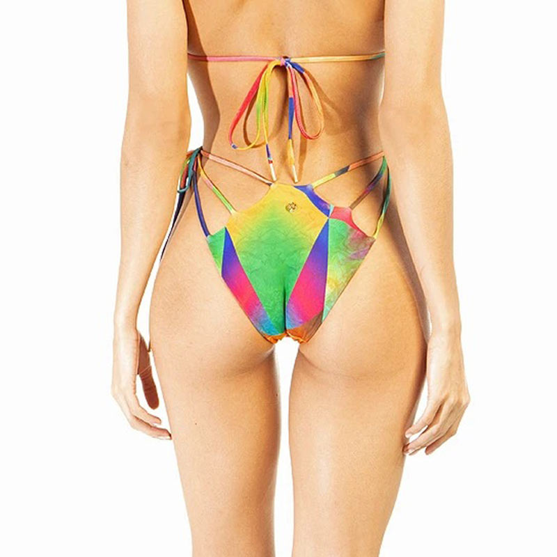 Leaf Pattern Sleeveless Bandage Swimsuit Set