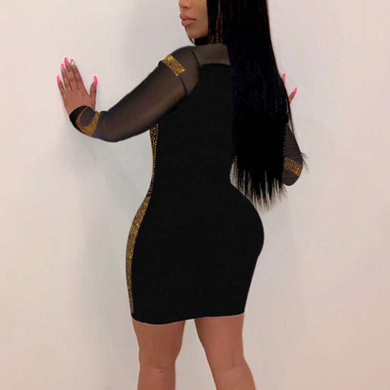 Mesh Rhinestone Bodycon Party Dress