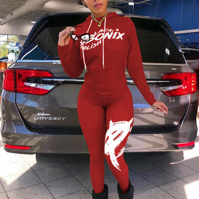 Letter Print Pocket Design Long Sleeve Hoodie Top & Pants Set