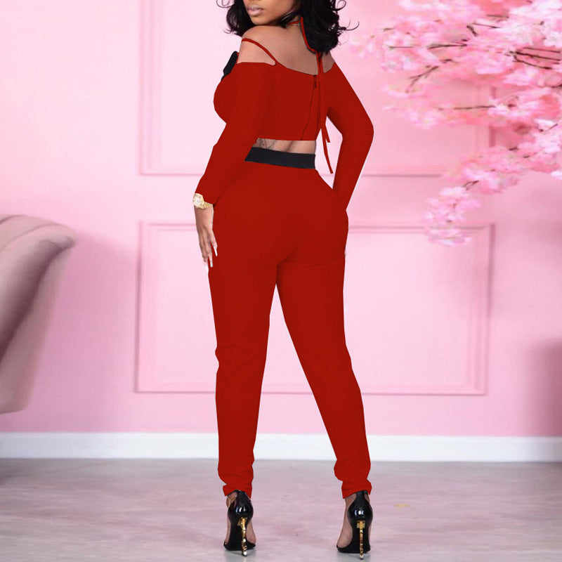 Colorlock Cold Shoulder Button Detailed Two Piece Set