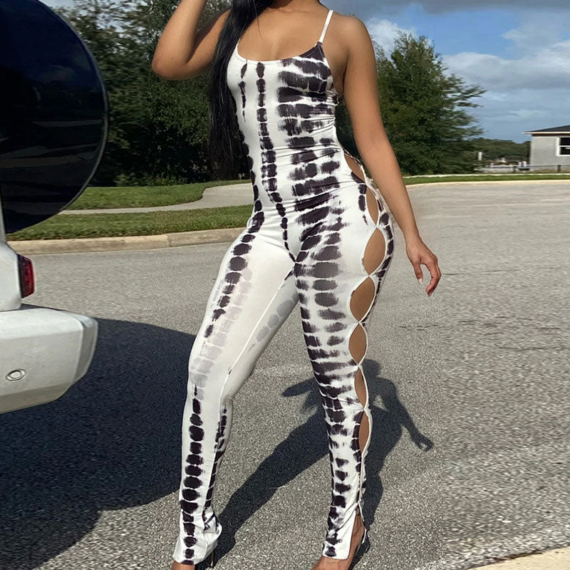 Print Sleevelss Cut Out Jumpsuit