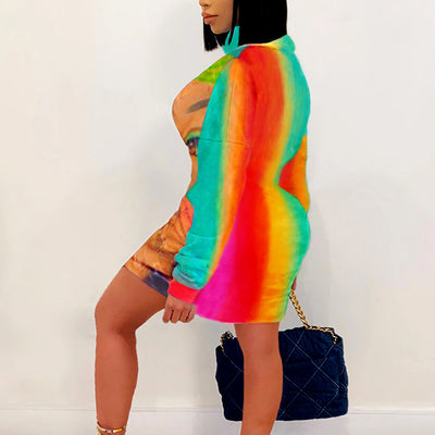 Tie Dye Letter Print Long Sleeve Midi Dress
