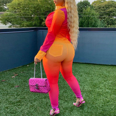 Gradient Color Pocket Design Two Piece Set
