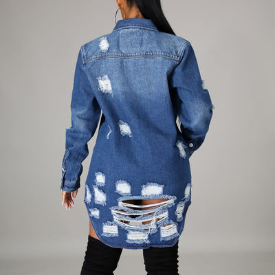 Denim Cutout Button Pocket Design Coat