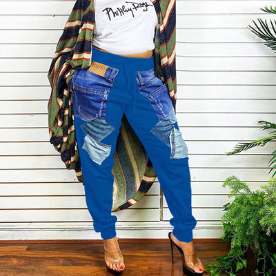 Colorblock Pocket Design High Waist Casual Pants