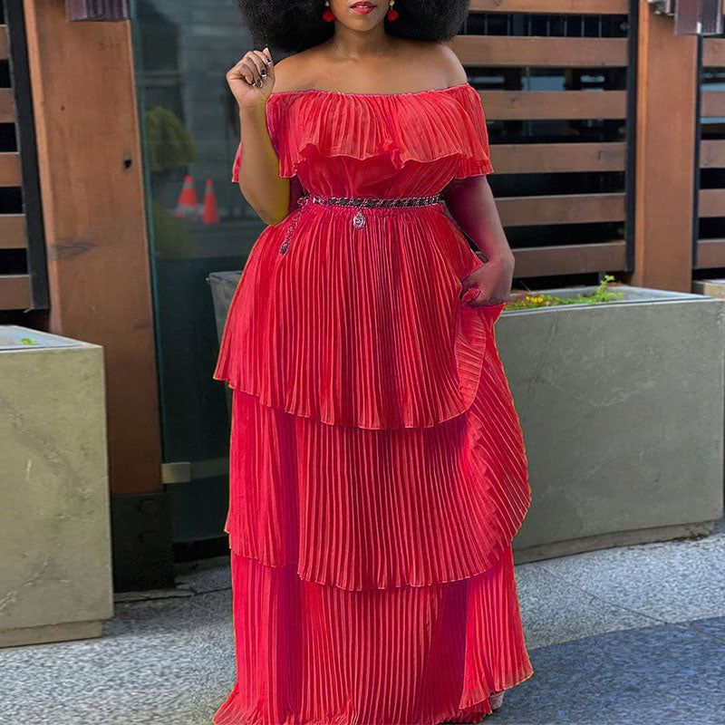 Solid Off Shoulder Layered Maxi Dress