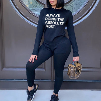 Letter Print Long Sleeve Top & Pants Set