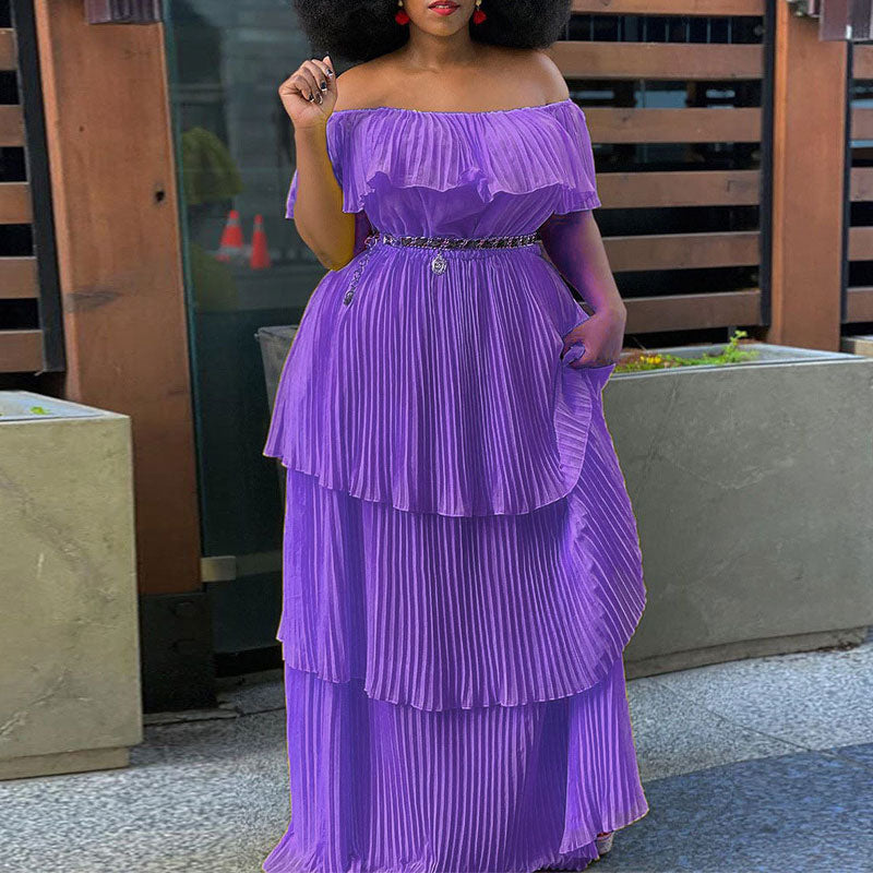 Solid Off Shoulder Layered Maxi Dress
