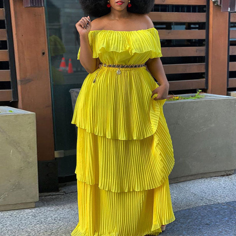 Solid Off Shoulder Layered Maxi Dress