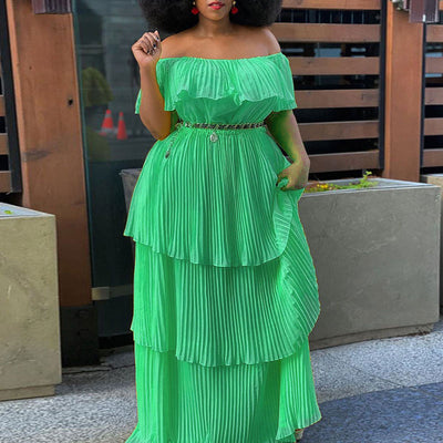 Solid Off Shoulder Layered Maxi Dress