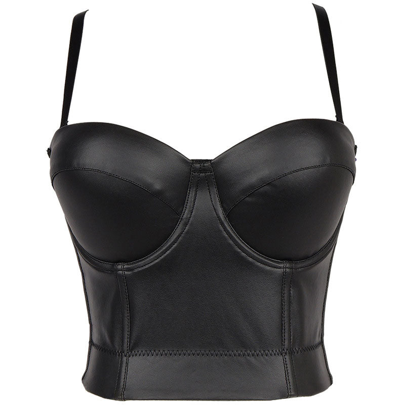 Solid PU Leather Spaghetti Strap Tube Top