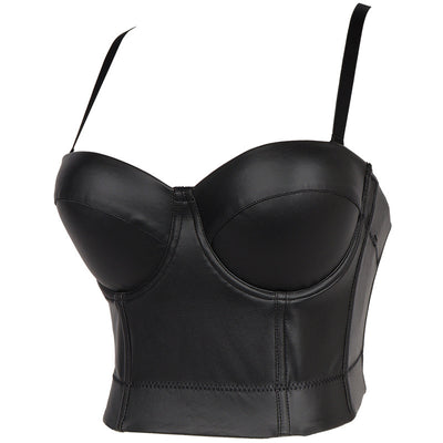 Solid PU Leather Spaghetti Strap Tube Top