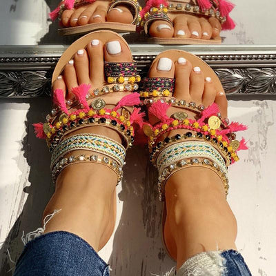 Studded Tassel Design Toe Ring Sandals - Shop Shiningbabe - Womens Fashion Online Shopping Offering Huge Discounts on Shoes - Heels, Sandals, Boots, Slippers; Clothing - Tops, Dresses, Jumpsuits, and More.