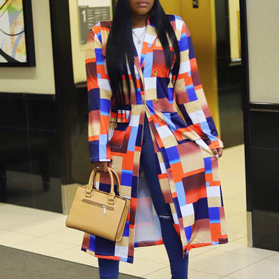 Fashion Colorblock Breasted Long Trench Coat