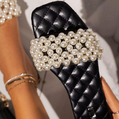 Solid Beaded Transparent Strap Flat Sandals