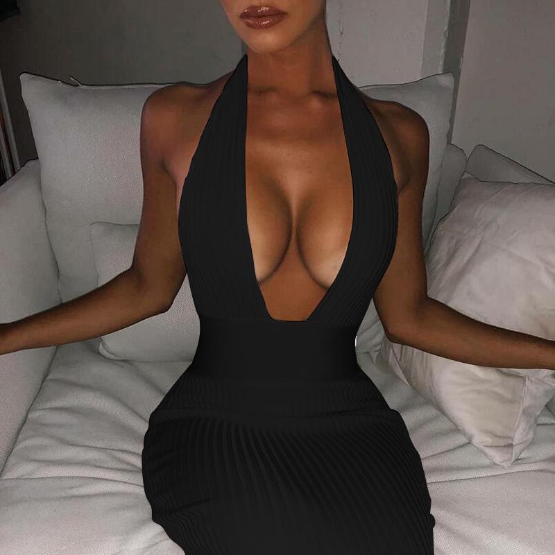Halter necked V neck Halter Tight fitting Openwork Dress - Shop Shiningbabe - Womens Fashion Online Shopping Offering Huge Discounts on Shoes - Heels, Sandals, Boots, Slippers; Clothing - Tops, Dresses, Jumpsuits, and More.