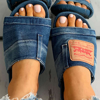 Letter Print Denim Flat Sandals