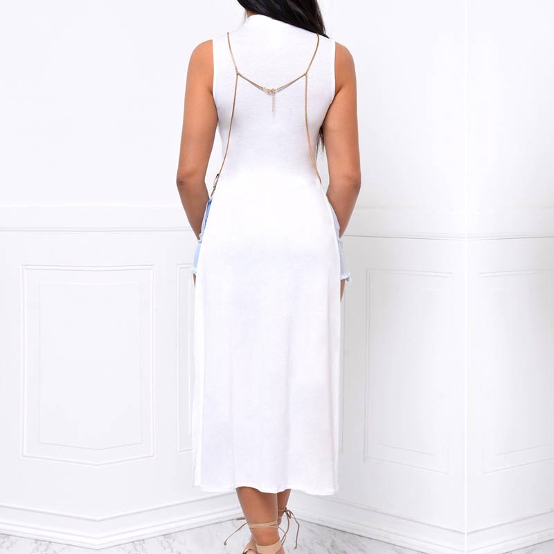 Solid Sleeveless Sheer Mesh Patchwork Dress
