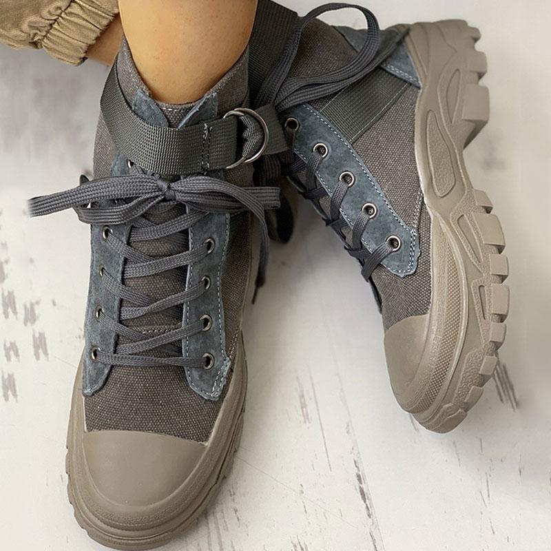 Colorblock Lace-Up Platform Boots - Cherrybetty