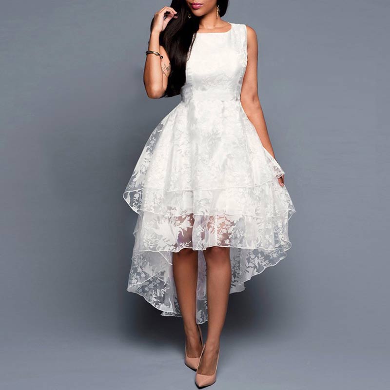 Solid Sleeveless Lace Irregular Tutu Party Dress
