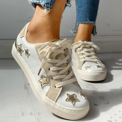 Star Design Casual Lace-Up Sneakers - Cherrybetty