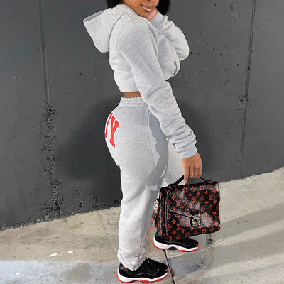 Solid Sports Letter Hoodie Suit
