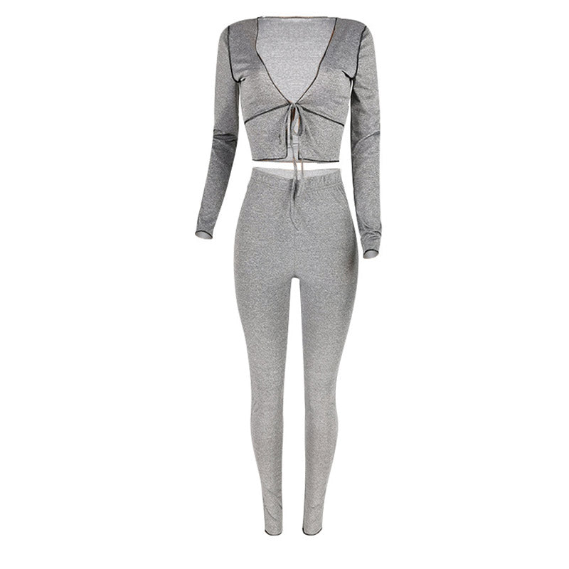 Sexy Tight Lace-Up Long Sleeve Suitset
