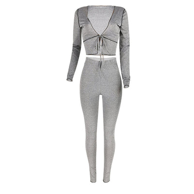 Sexy Tight Lace-Up Long Sleeve Suitset