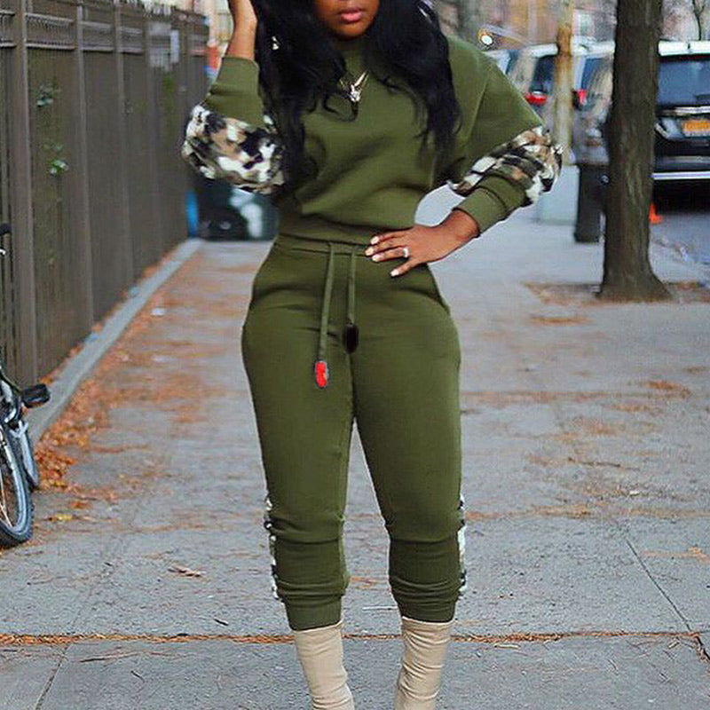 Print Long Sleeve Top & Drawstring Pants Set