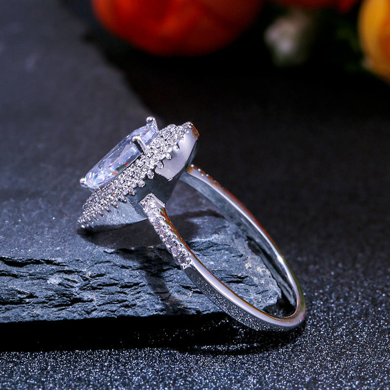 Rhinestone Water Drop Shape Silver Ring