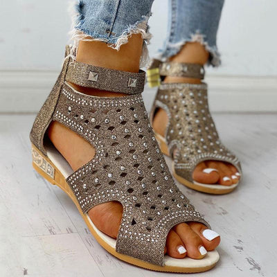 Rivet Detail Cutout Flat Sandals - Shop Shiningbabe - Womens Fashion Online Shopping Offering Huge Discounts on Shoes - Heels, Sandals, Boots, Slippers; Clothing - Tops, Dresses, Jumpsuits, and More.