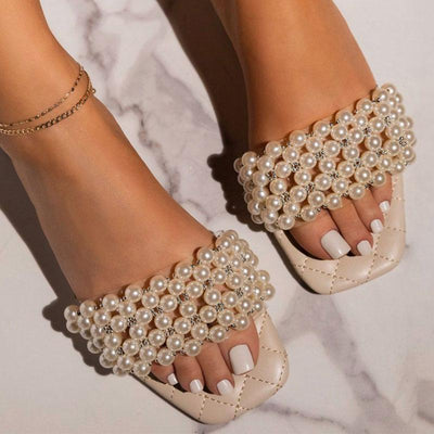 Solid Beaded Transparent Strap Flat Sandals
