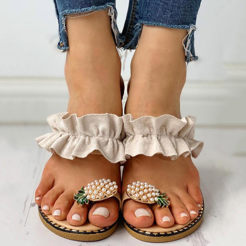 Pineapple Pattern Toe Ring Frill Hem Casual Sandals - Shop Shiningbabe - Womens Fashion Online Shopping Offering Huge Discounts on Shoes - Heels, Sandals, Boots, Slippers; Clothing - Tops, Dresses, Jumpsuits, and More.