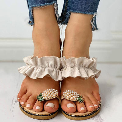 Pineapple Pattern Toe Ring Frill Hem Casual Sandals - Shop Shiningbabe - Womens Fashion Online Shopping Offering Huge Discounts on Shoes - Heels, Sandals, Boots, Slippers; Clothing - Tops, Dresses, Jumpsuits, and More.