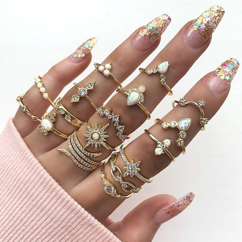 17PCS Beaded Studded Rings Set