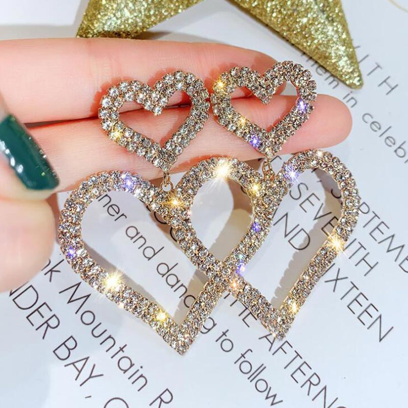 Heart Pattern Studded Drop Earrings