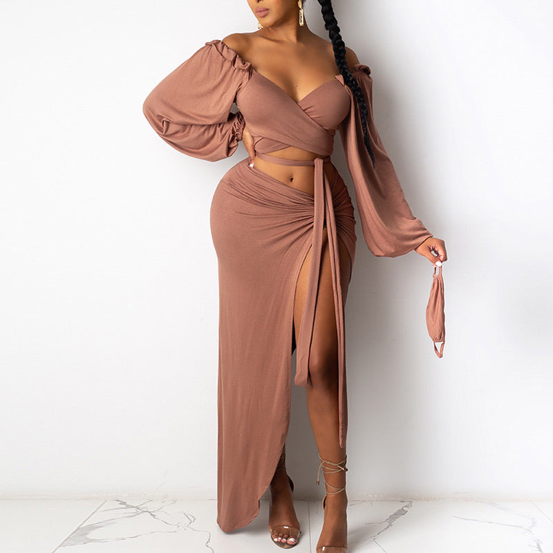 Solid Bandage Crop Top & Skirt Set