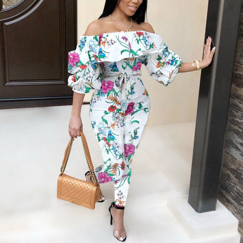 Floral Print Off Shoulder Jumpsuit