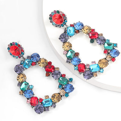 Studded Trapezoid Pattern Drop Earrings