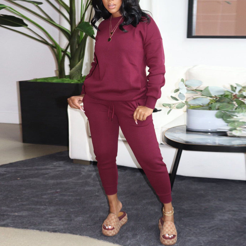 Solid Long Sleeve Top & Pants Set