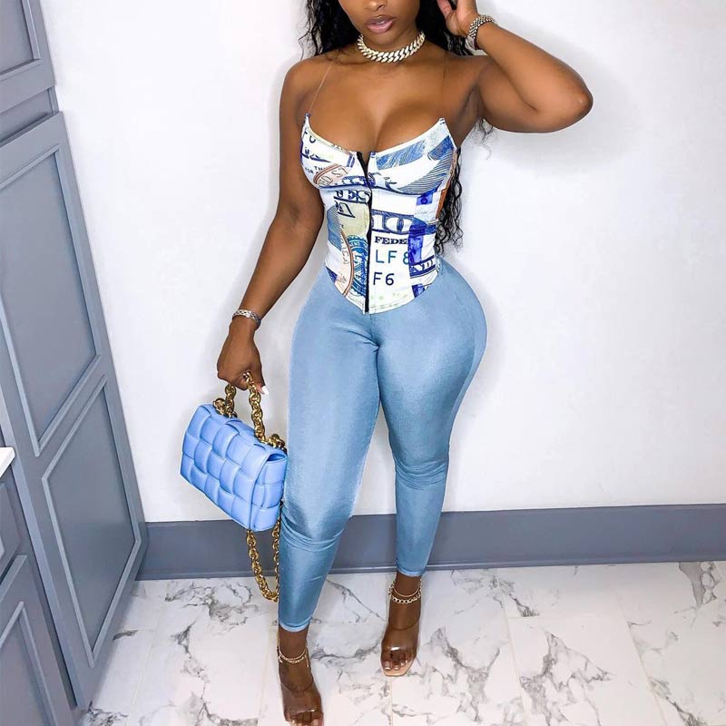 Dollar Pattern Sleeveless 2PCS Set