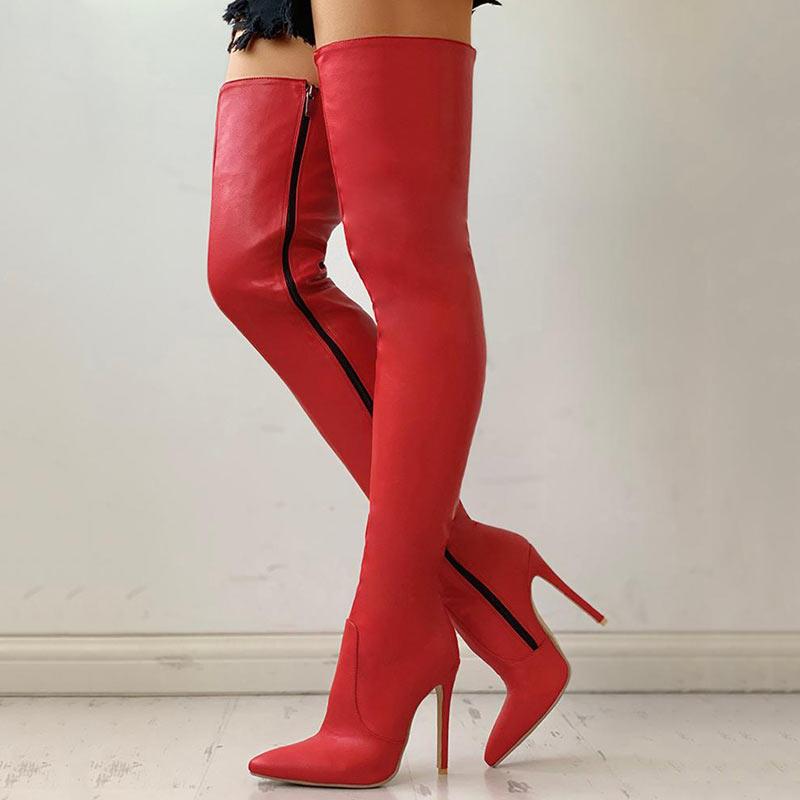 Zipper Knee-High Thin Heel Boots - Cherrybetty