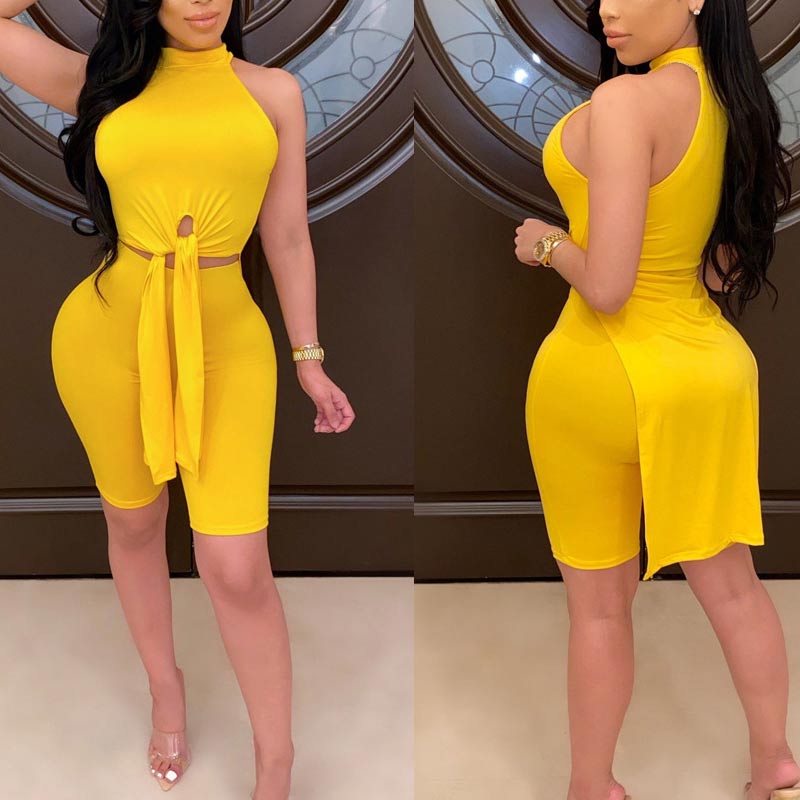Solid Cut Out Sleeveless Two Piece Set