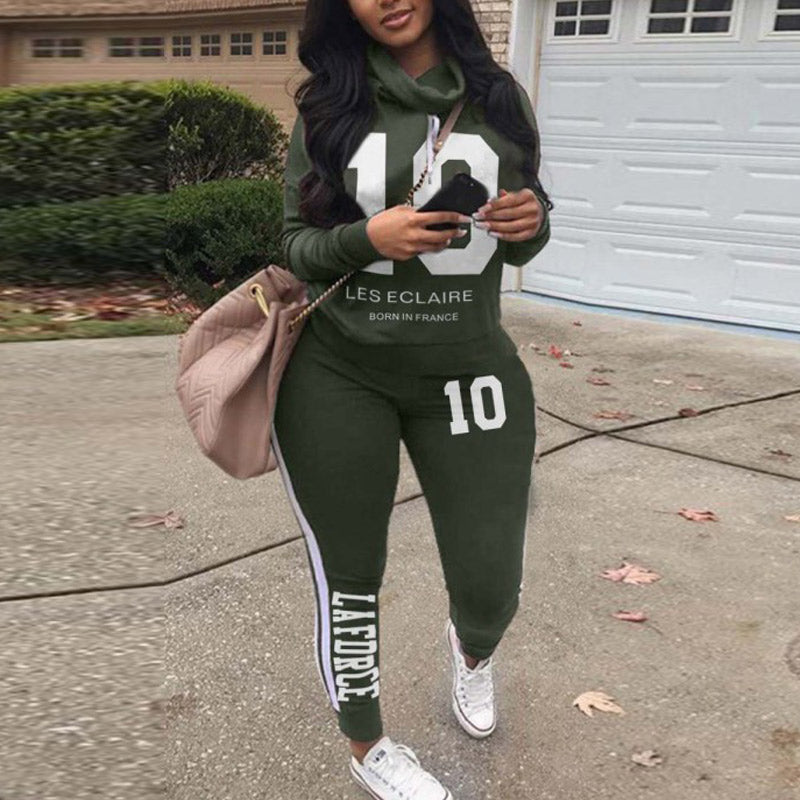 Letter Print Long Sleeve Hoodie Top & Pants Set