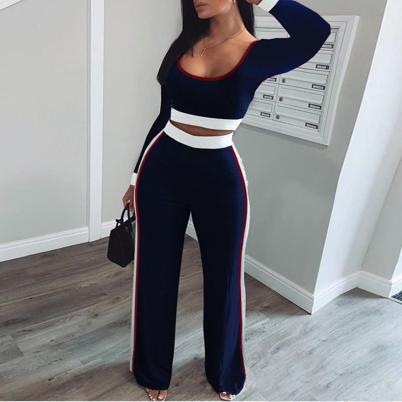 Colorblock Long Sleeve Crop Top & Pants Set