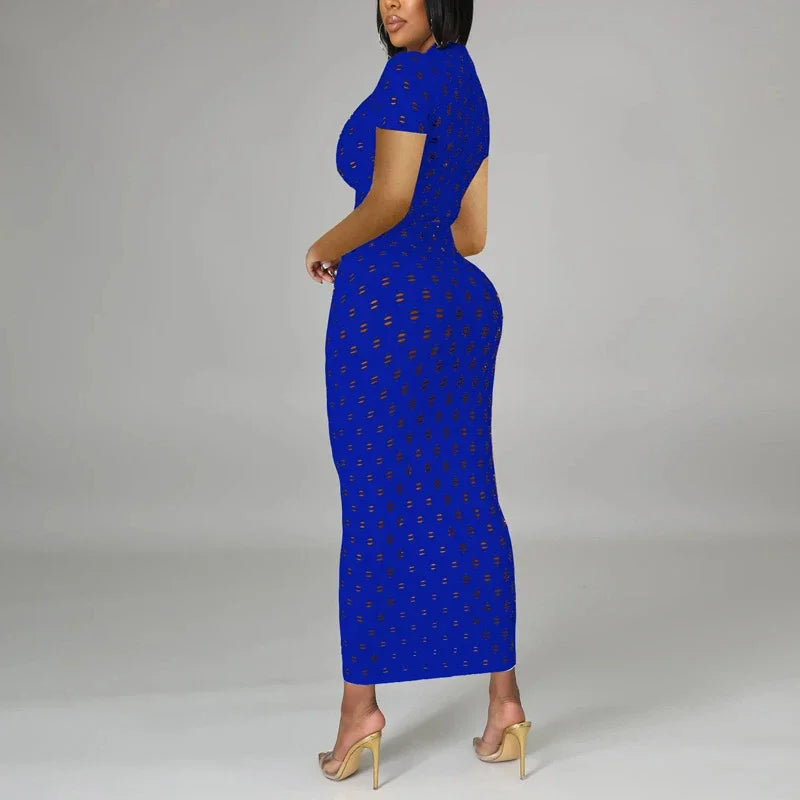 Hollow Out Short Sleeve Bodycon Maxi Dress