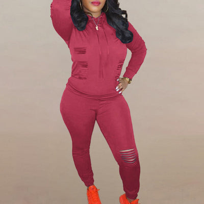 Solid Zipper Design Cut Out Crop Top & Pants Set